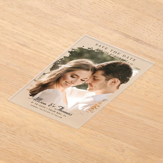 Moderne Save the Date Foto Chic bruiloft Acryl Uitnodigingen (Laagn)