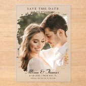 Moderne Save the Date Foto Chic bruiloft Acryl Uitnodigingen (Voorkant)