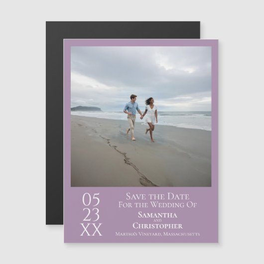 Moderne Save the Date Foto Lavendel Magneet (Voorkant / Achterkant)
