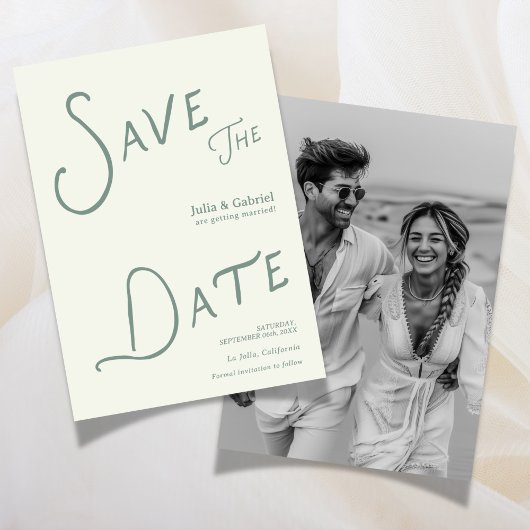 Moderne Save The Date Foto Sage Groen Kaart
