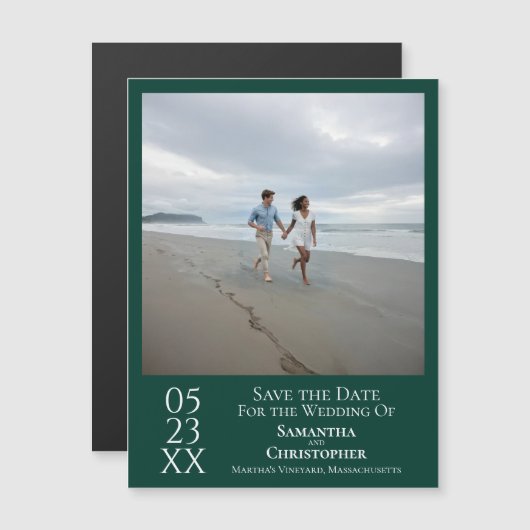 Moderne Save the Date Foto Smaragdgroene Magneet (Voorkant / Achterkant)