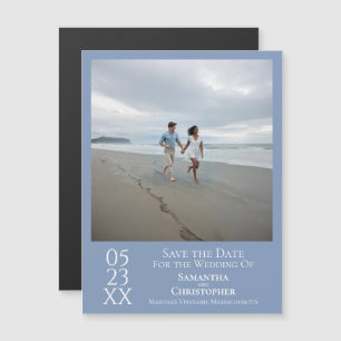 Moderne Save the Date Foto Stofblauwe Magneet