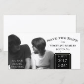 Moderne Save the Date fotokaarten zwart en wit (Voorkant / Achterkant)
