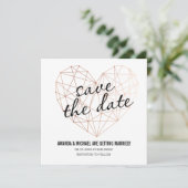 Moderne save the date geometrische roosgouden hart (Staand voorkant)