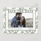 Moderne Save the Date groene Eucalyptus & Foto Briefkaart (Voorkant)