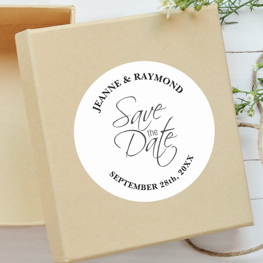 Moderne Save The Date Huwelijksaankondiging Op Maa Ronde Sticker