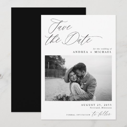 Moderne Save the Date Kaart Elegante Foto (Voorkant / Achterkant)
