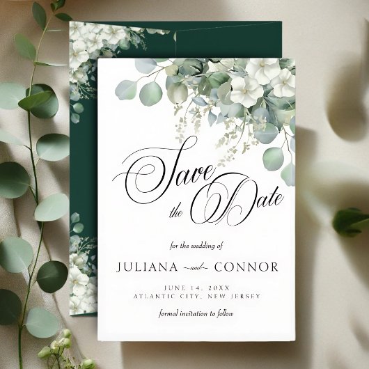 Moderne Save the Date-kaart met smaragdgroen groen Date