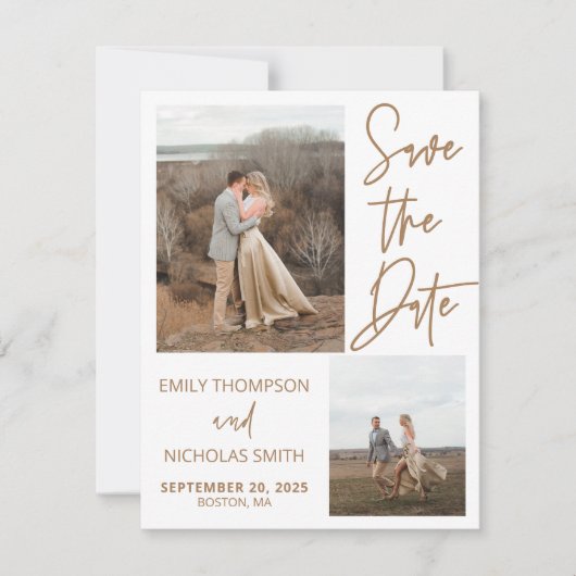 Moderne Save the Date kaart met twee foto's (Voorkant)