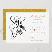 Moderne Save the Date Kalender Goud Hart Liefde Kaart (Voorkant / Achterkant)