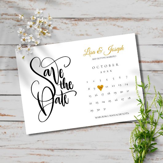 Moderne Save the Date Kalender Gouden Liefdeshart