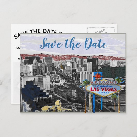Moderne Save the Date Las Vegas Wedding Aankondigingskaart (Voorkant / Achterkant)