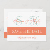 Moderne Save the Date Mint Groen Sinaasappel Monog Aankondigingskaart (Voorkant / Achterkant)