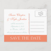 Moderne Save the Date Mint Groen Sinaasappel Monog Aankondigingskaart (Achterkant)