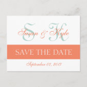 Moderne Save the Date Mint Groen Sinaasappel Monog Aankondigingskaart (Voorkant)