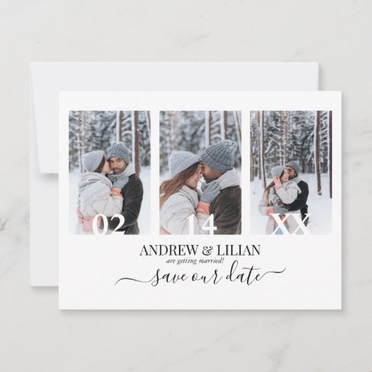 Moderne Save the Date Monogram Foto Collage Eenvou Kaart (Voorkant)