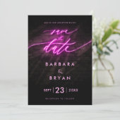 Moderne Save The Date Neon Roze Bruiloft Kaart (Staand voorkant)