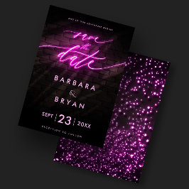 Moderne Save The Date Neon Roze Bruiloft Kaart
