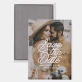 Moderne Save the Date Retro Script Fotobruiloft Magneet (Voorkant / Achterkant)