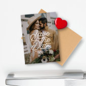 Moderne Save the Date Retro Script Fotobruiloft Magneet