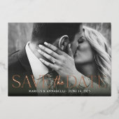 Moderne Save The Date Roze / Rose Goud Folie Uitnodiging (Voorkant)