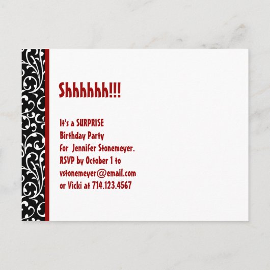 Moderne Save the Date Surprise 40e Zwart Rood v51 Aankondigingskaart (Achterkant)