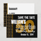 Moderne Save the Date Surprise 50e goud en zwart Aankondigingskaart (Voorkant / Achterkant)