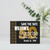Moderne Save the Date Surprise 50e goud en zwart Aankondigingskaart (Staand voorkant)