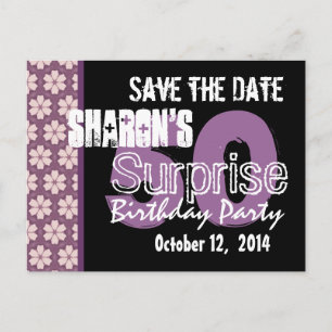 Moderne Save the Date Surprise 50e Paarse Zwart Aankondigingskaart