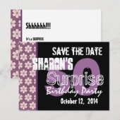 Moderne Save the Date Surprise 50e Paarse Zwart Aankondigingskaart (Voorkant / Achterkant)
