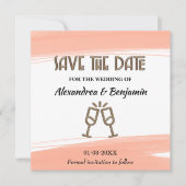 Moderne Save The Date Trouwdag Watercolor Perzik (Voorkant)