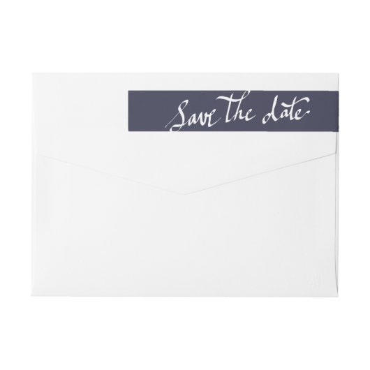 Moderne Save the Date Typografie Script Navy Blue (Achterkant)
