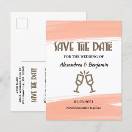 Moderne Save The Date Waterverf Koraal Ansichtkaar Aankondigingskaart