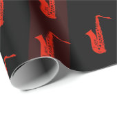 Moderne saxofone Pattern Black Dark Red Retro Cool Cadeaupapier (Rol Hoek)
