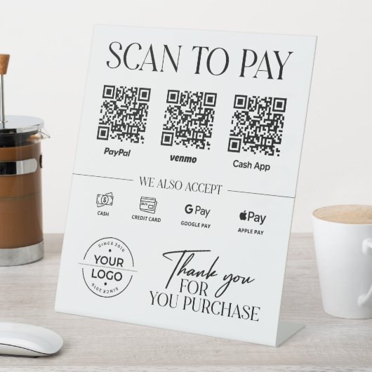 Moderne scan naar betaalteken: PayPal, Venmo, Cash Reclamebord Met Voetstuk (Insitu)