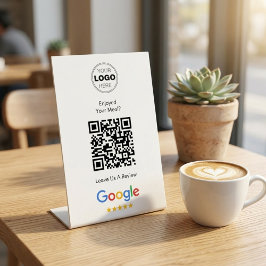 Moderne Scan Om Google QR-codefeedback te beoordel Reclamebord Met Voetstuk