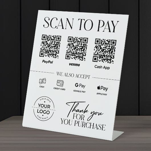 Moderne Scan om te betalen-bord: PayPal, Venmo, Ca Reclamebord Met Voetstuk