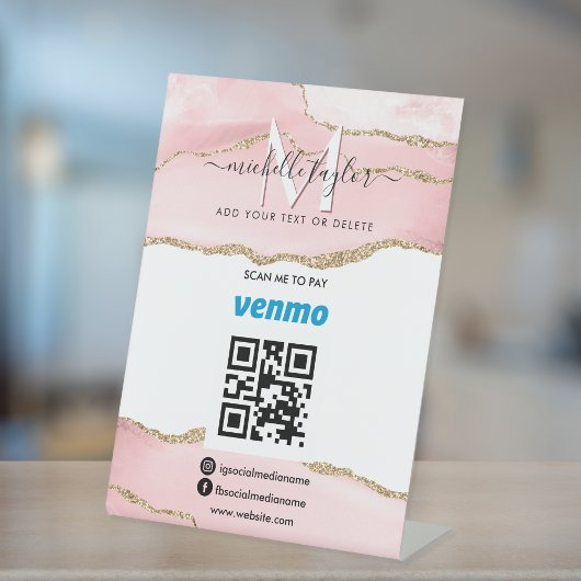 Moderne scan om Venmo QR code Monogram Blush te be Reclamebord Met Voetstuk