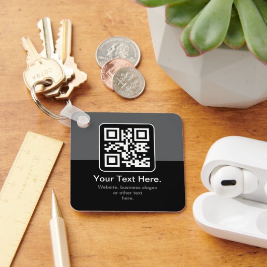 Moderne scanbare QR-code | Zwart Grijs & Wit Sleutelhanger (Bureau)