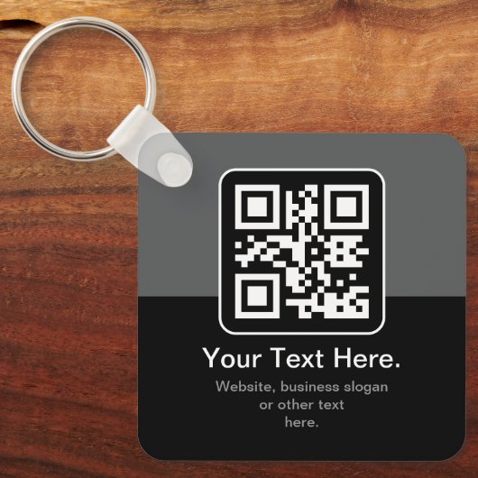 Moderne scanbare QR-code | Zwart Grijs & Wit Sleutelhanger (Voorkant)