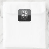 Moderne scanbare QR-code | Zwart Grijs & Wit Vierkante Sticker (Tas)