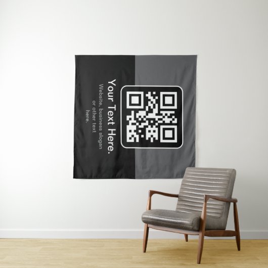 Moderne scanbare QR-code | Zwart Grijs & Wit Wandkleed (In Situ (horizontaal))