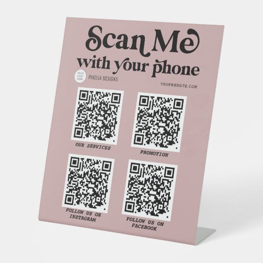 Moderne scanbare QR-codenetwerken Trendy-teken Reclamebord Met Voetstuk (Voorkant)