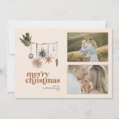 Moderne Scandi Boho Neutrale Familie 2 Foto Kerstm Feestdagenkaart (Voorkant)
