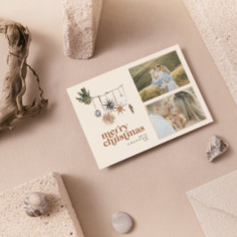 Moderne Scandi Boho Neutrale Familie 2 Foto Kerstm Feestdagenkaart