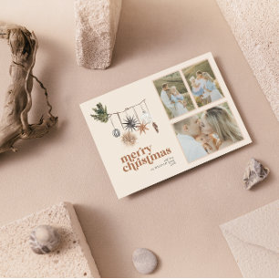 Moderne Scandi Boho Neutrale Familie 3 Foto Merry Feestdagenkaart