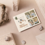 Moderne Scandi Boho Neutrale Familie 4 Foto Merry Feestdagenkaart<br><div class="desc">'Verwelkom de geest van Kerstmis in uw huis dit jaar en voeg een vleugje moderne boho-stijl toe aan uw vakantiegroeten met deze neutrale familiefoto Merry Christmas Holiday-kaart! Met zijn warme, aardse kleuren brengt het zeker een gevoel van gezellige rust en vreugde in huis. Met vier van uw favoriete foto's in...</div>