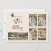 Moderne Scandi Boho Neutrale Familie 5 Foto Merry Feestdagenkaart (Voorkant)