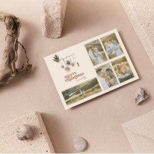 Moderne Scandi Boho Neutrale Familie 5 Foto Merry Feestdagenkaart