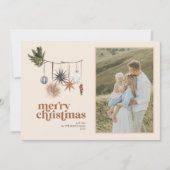 Moderne Scandi Boho neutrale familie foto Merry Feestdagenkaart (Voorkant)